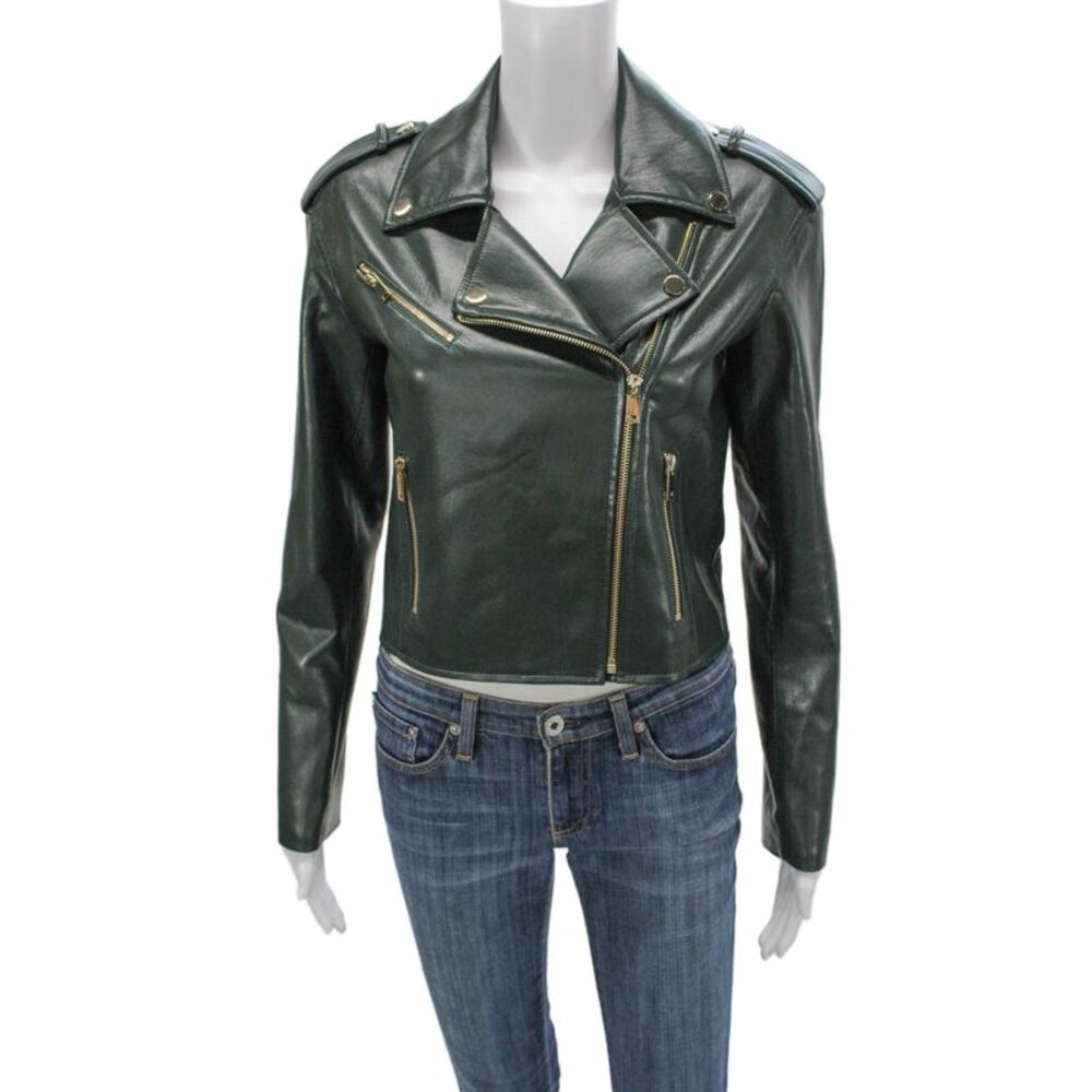 Generation Love Womens Biker Jacket Green Zip Polyurethane Size XS